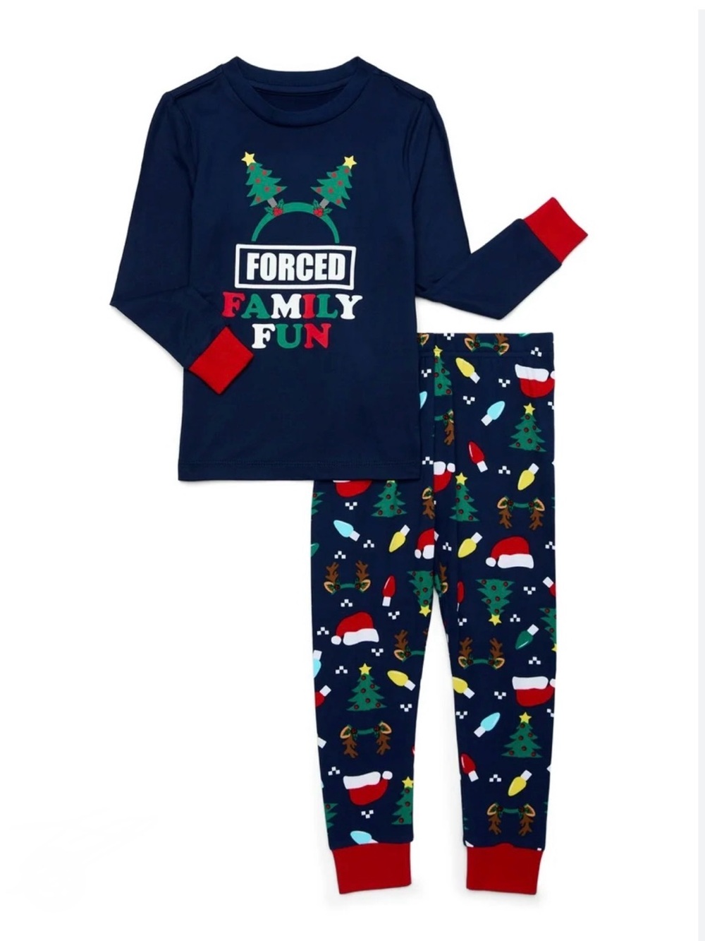 Holiday Time Navy and Red 'Forced Family Fun' Kids Pajama Set